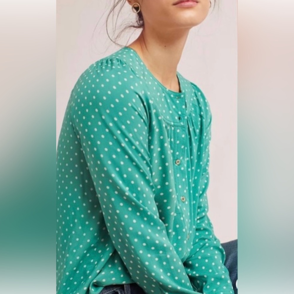 Anthropologie Maeve- Teal Polka Dot Blouse